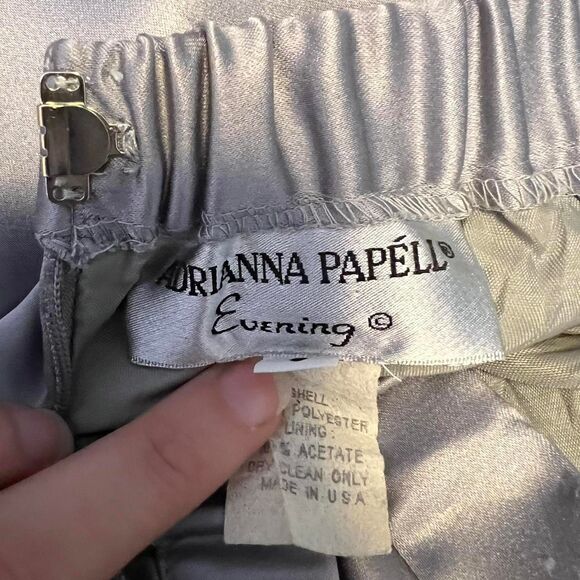 Vintage Adrianna Papell Satin Maxi Skirt (Size 6) silver gray luxe party wedding - Picture 5 of 6